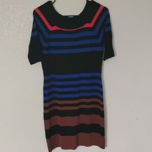 Allison Brittney Striped Mini Dress in Black, Blue, and Red